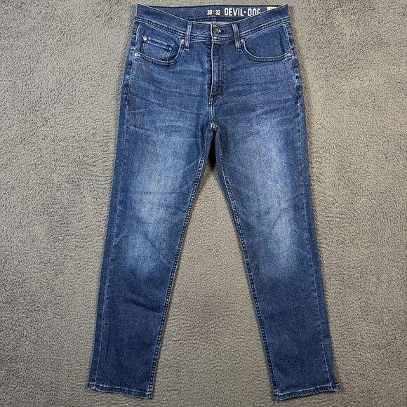 Devil Dog Jeans Mens 30x32 Blue Athletic Fit Stretch Dark Wash Denim Pants - Picture 1 of 16